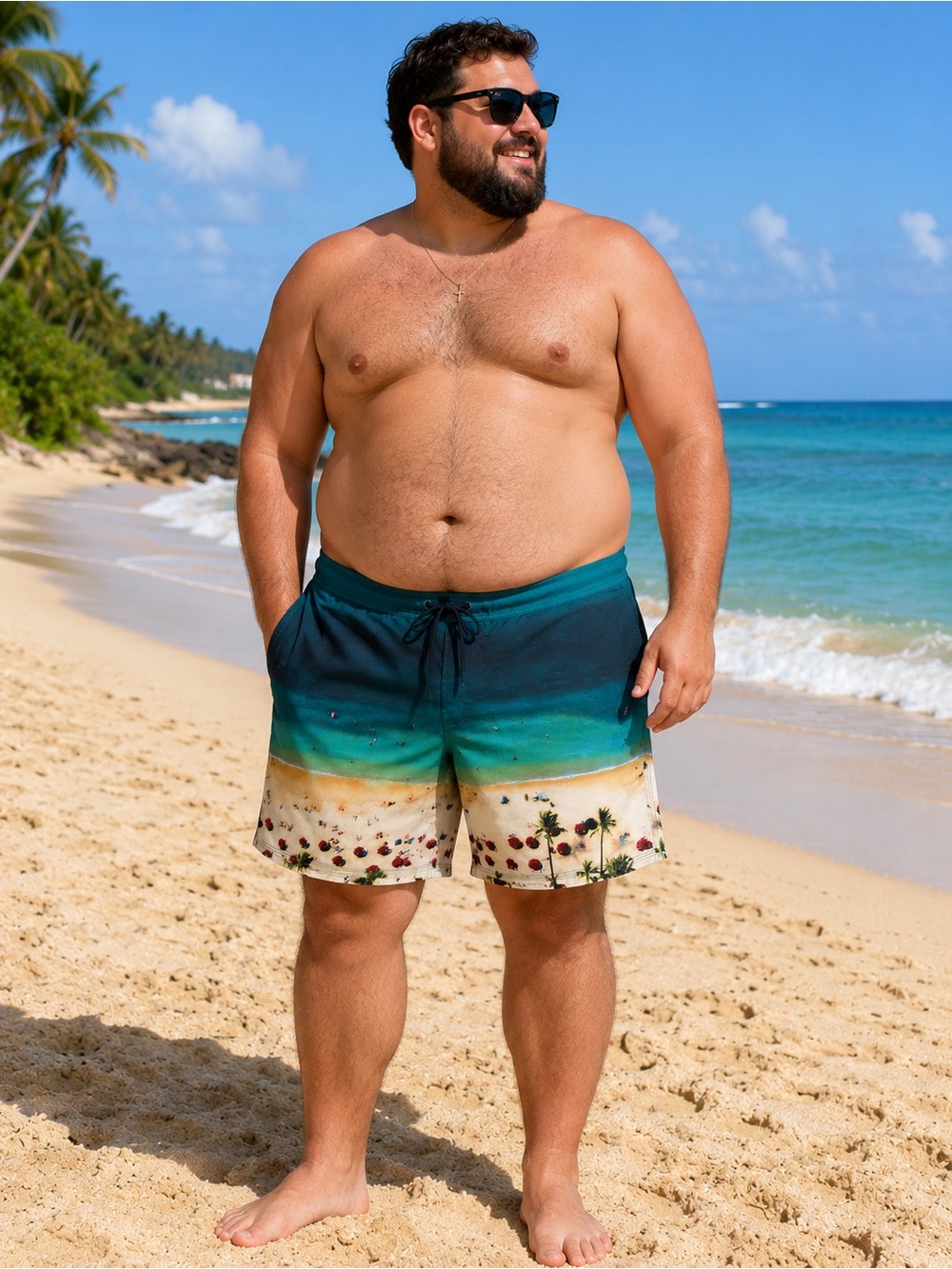 American Eagle Outfitters Beach-Print Men’s board Shorts/swim trunks, XXL